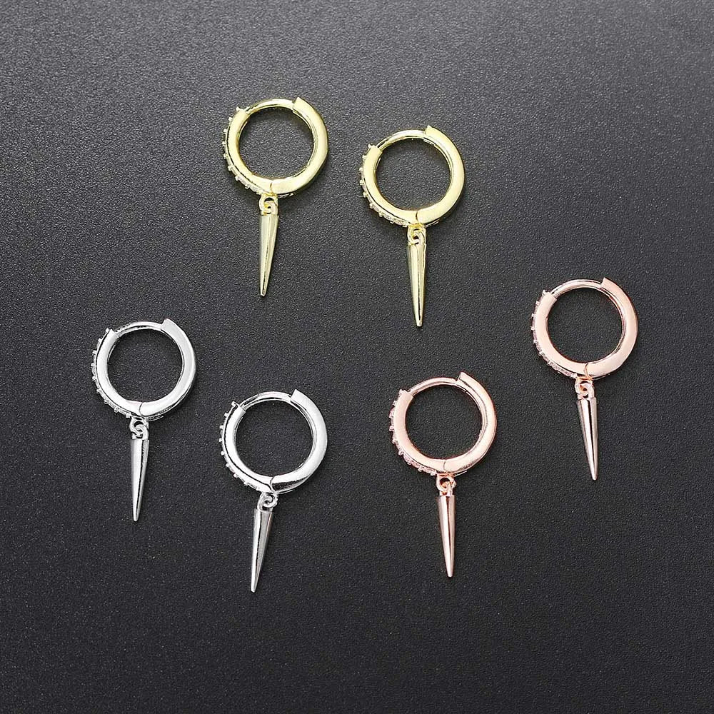 עגילי קונוס כסף משובצים