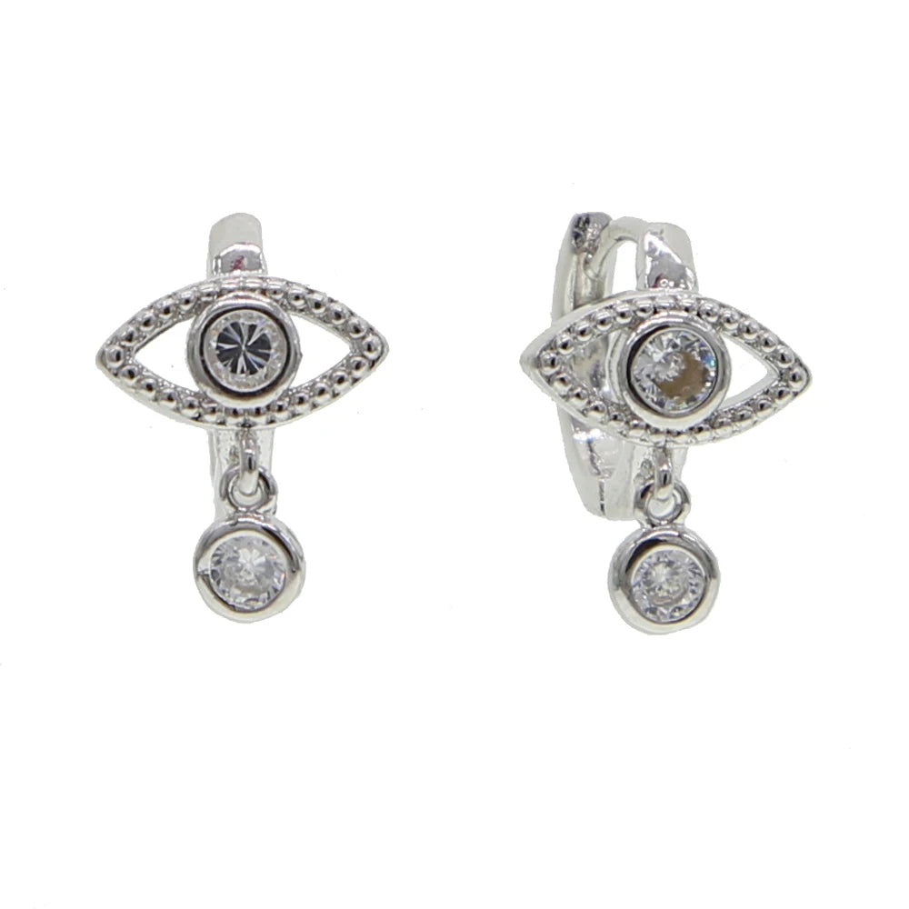 עגילי עין כסף משובצים עם תליון