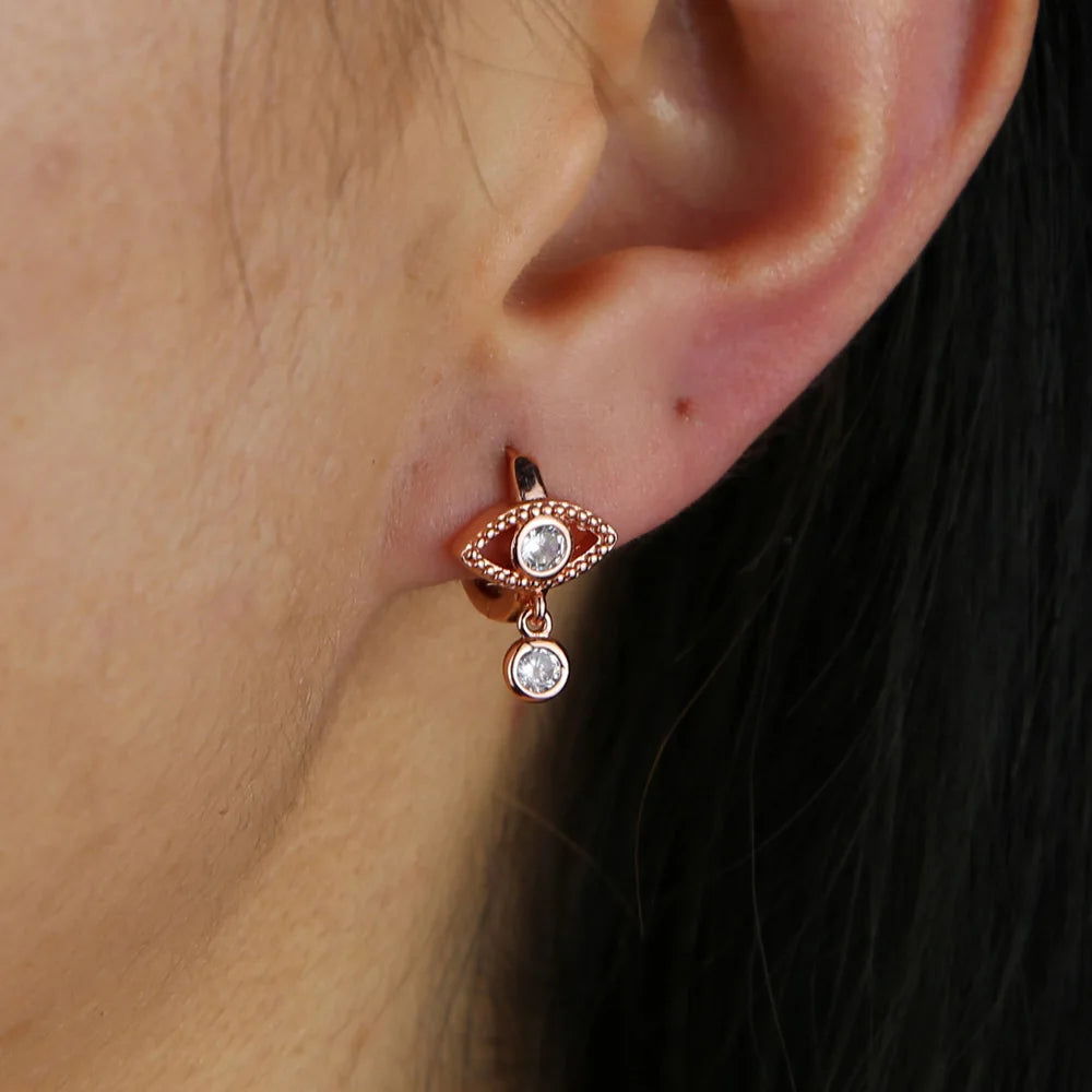 עגילי עין כסף משובצים עם תליון