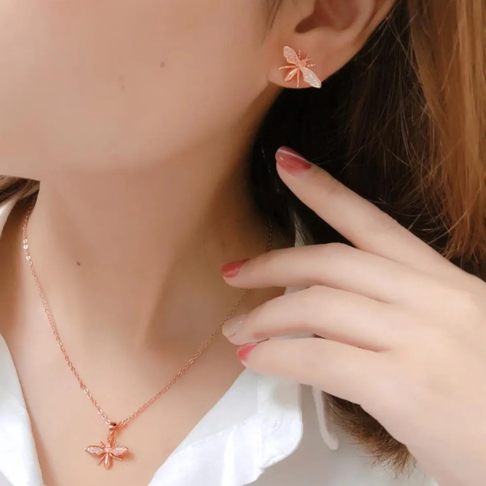 ZHOUYANG Jewelry Sets For Women Lovely Little Bees Austrian Crystals Rose Gold Color Earrings Necklace Gift Fashion Jewelry S510